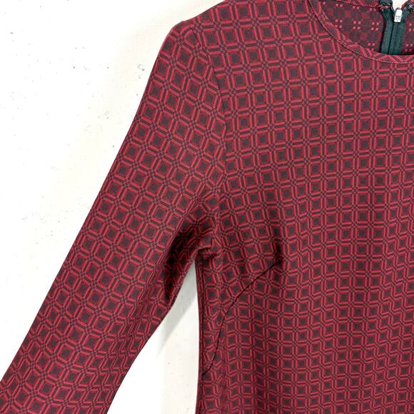 Shoshanna Womens Bell Sleeve Shift Dress Red Geometric Print Back Zip Size 4 - Picture 6 of 7
